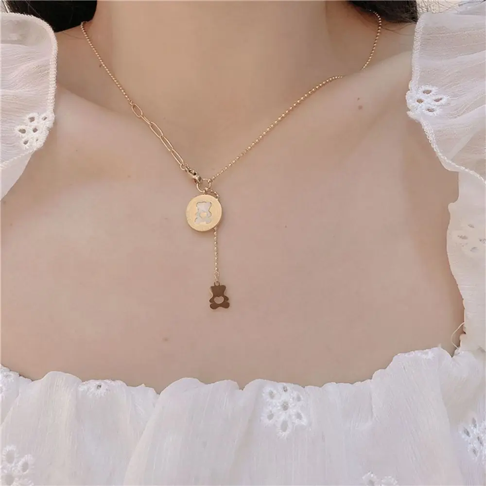 Женское ожерелье с подвеской в виде медведя из титановой стали