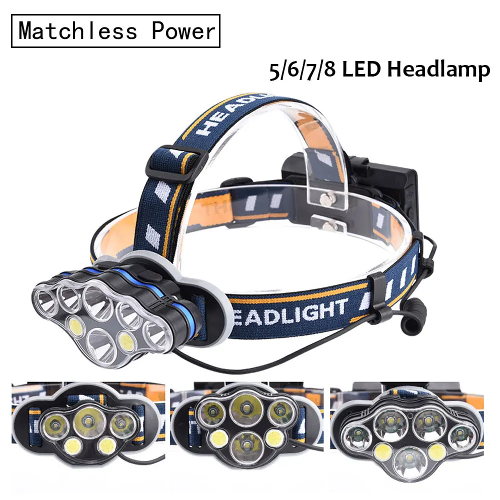 5/6/7/8 светодиодный налобный фонарь супер яркий 5000 люмен T6 COB лампы фар
