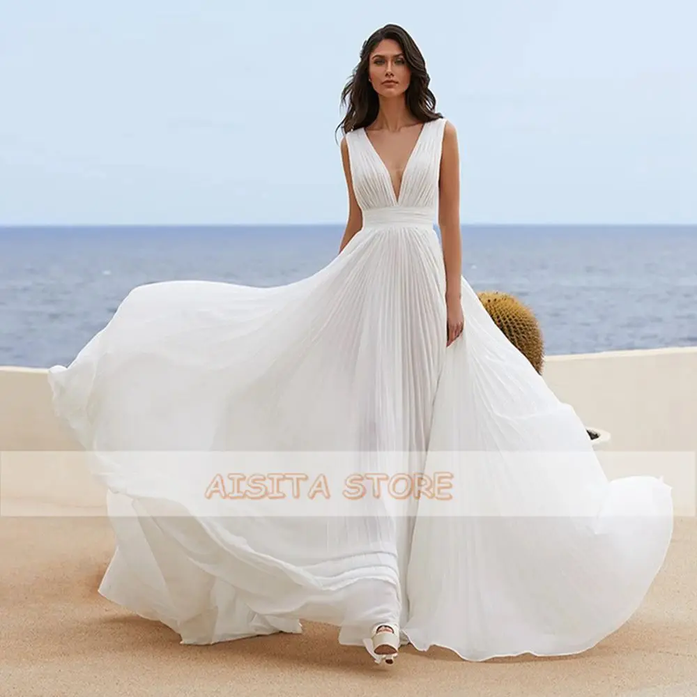 Женское шифоновое платье без рукавов с V-образным вырезом и открытой спиной |