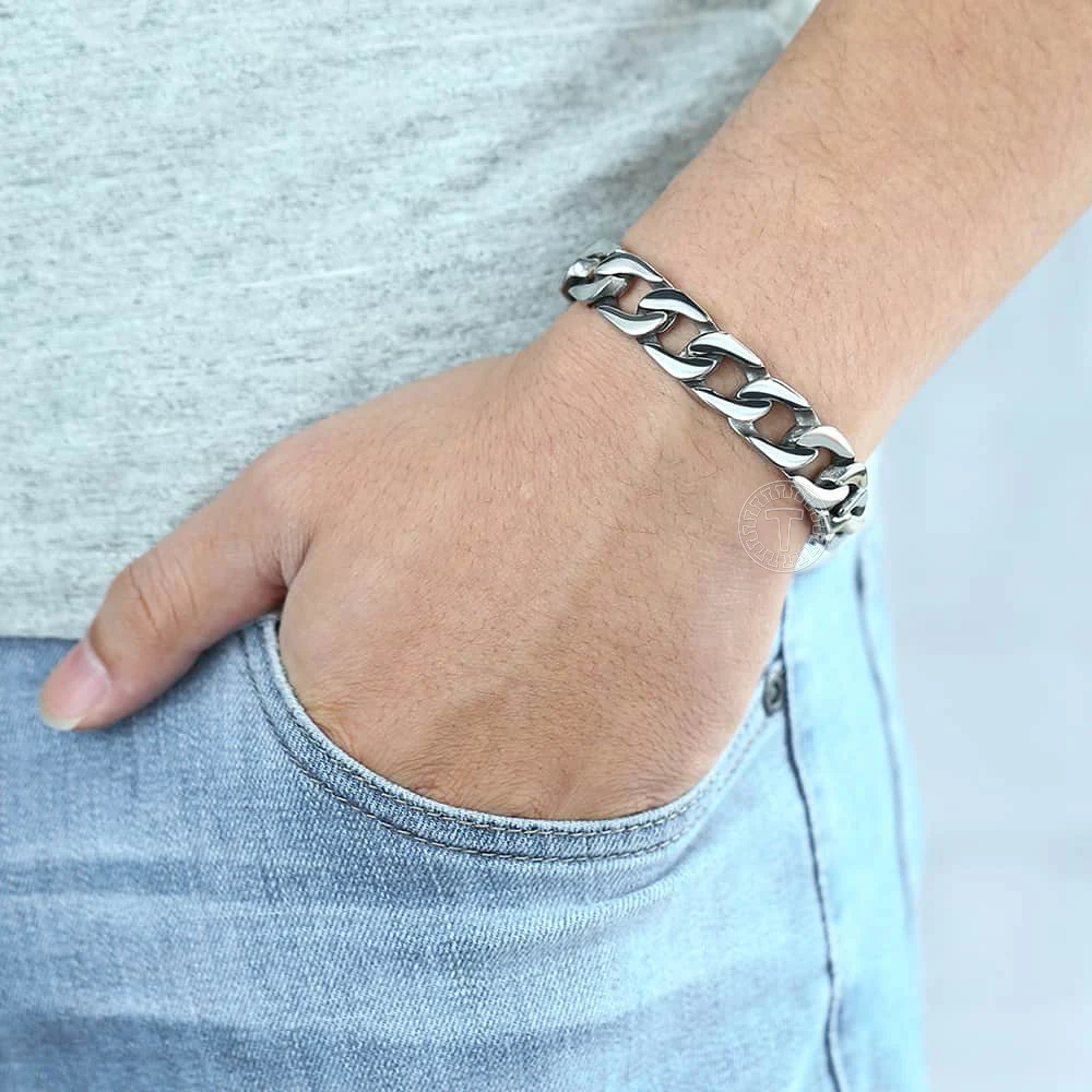 Мужской браслет из нержавеющей стали Curb Link Серебристый 316L для мальчиков 13 мм KHB83A |