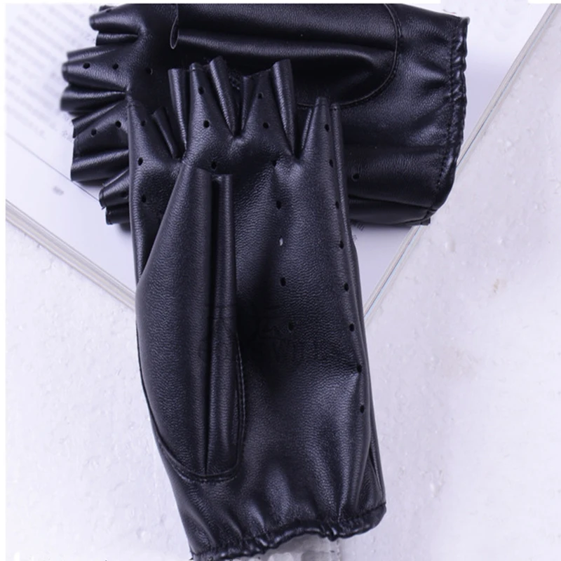 

1 Pair Black Half Finger Gloves Women's Fashion PU Leather Hollow Hand Mittens Female Wrist Driving Gloves Guantes Mujer 2019