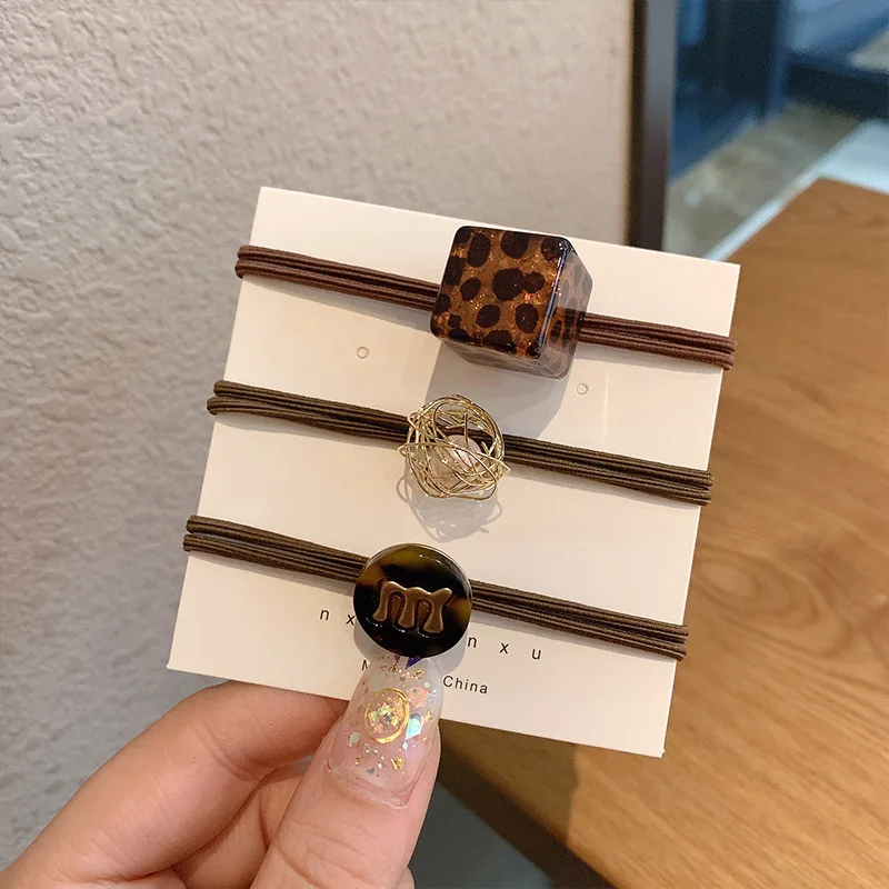 

High Quality Hot Selling Fashion Acrylic Leopard Letter Hair Band Retro Vintage Hair Rope Women Girls Hair Rings Headpiece Gifts