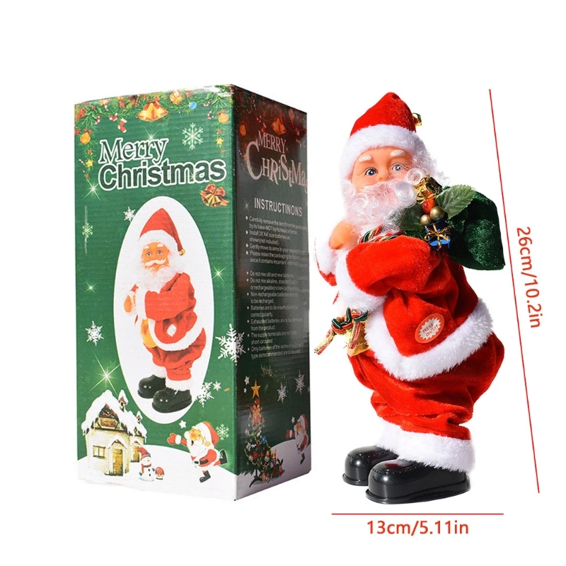 

T5EC 26cm/10In Shaking Hip Santa Claus Doll Musical Toy Figure Electric Christmas Home Decoration Lovely Desk Ornament Gift