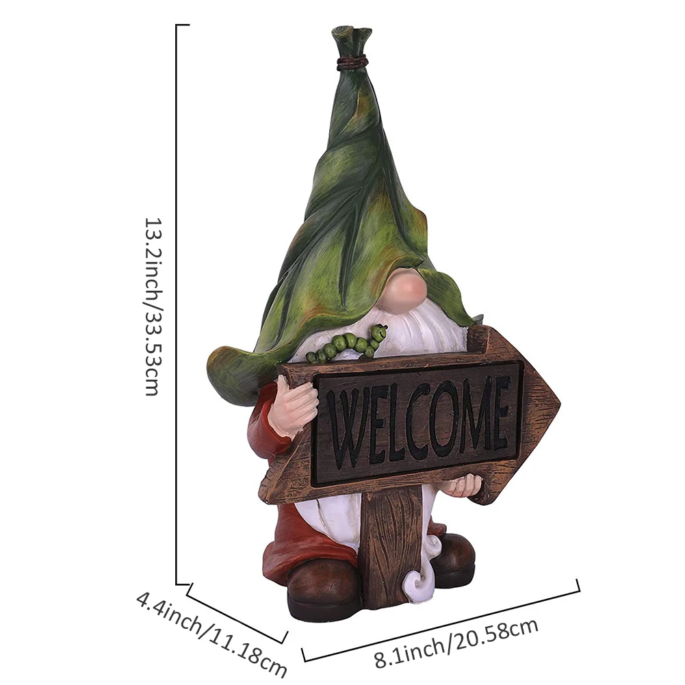 

Solar Gnome Statue Garden Resin Dwarf Figurine Holding Welcome Sign with LED Lights Lantern Figurine Dwarfs Yard Ornaments