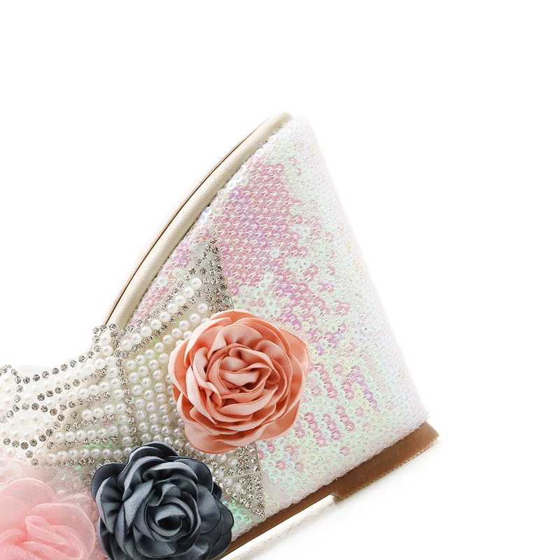 Woman Slippers Summer Sandals Ladies Wedges Fashion Flower Pearl Boho Shoes 10.5cm Heel Platform Pink | Обувь