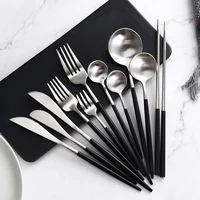 black silver tea fork dinnerware set stainless steel dessert knife fork spoon chopsticks ice spoon butter knife home cutlery set