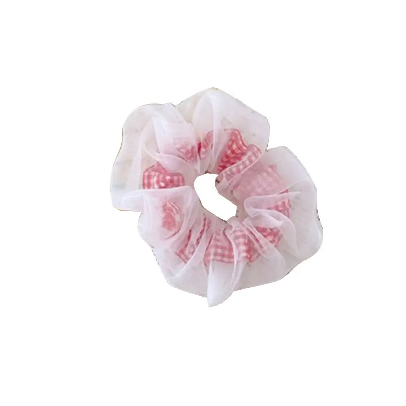 Summer Fashion Plaid Mesh Scrunchies Gum Hairband Hair Accessories Transparent Organza Rubber Band Gradient Rainbow |