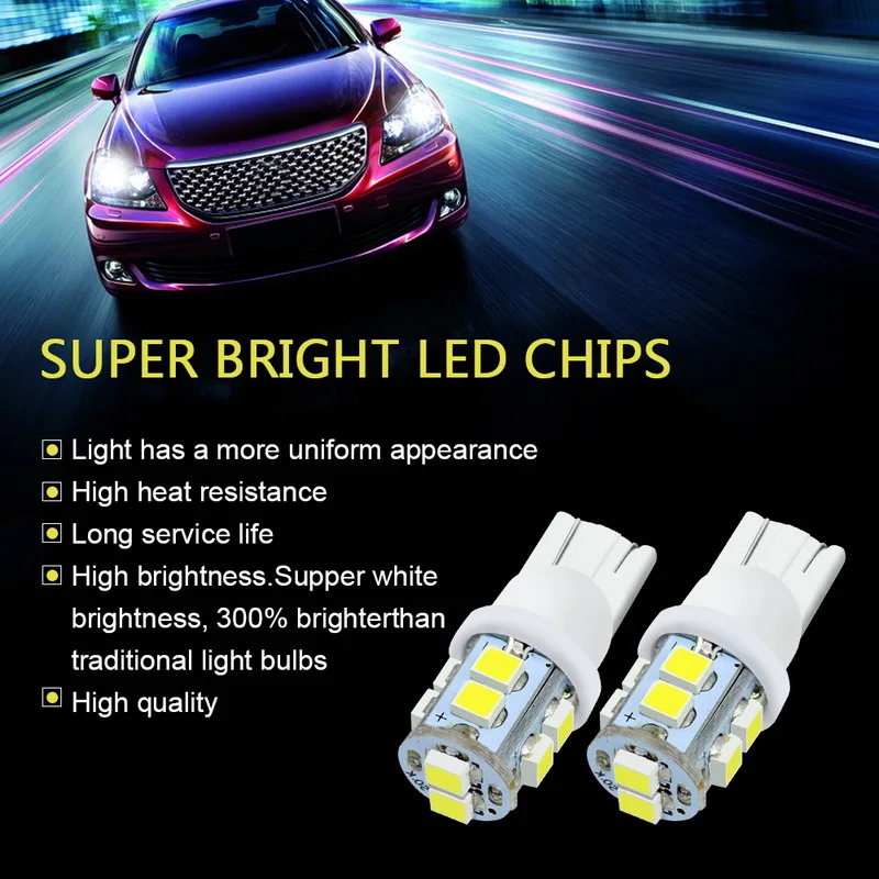 Safego 10 шт. W5W T10 194 168 светодиодный автомобиль Клиренс клиновидный лампы 10 SMD 1210 3528 лампа для салона автомобиля хвост светильник белый 6000K DC 12V