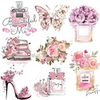 Аппликация с розовым цветком, термотрансферы для одежды, мультяшная бабочка, Термотрансферная аппликация для одежды