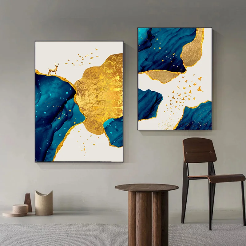 

Фотообои золотистые, винтажная живопись на холсте, абстрактный постер и печать для гостиной, домашний декор без рамки