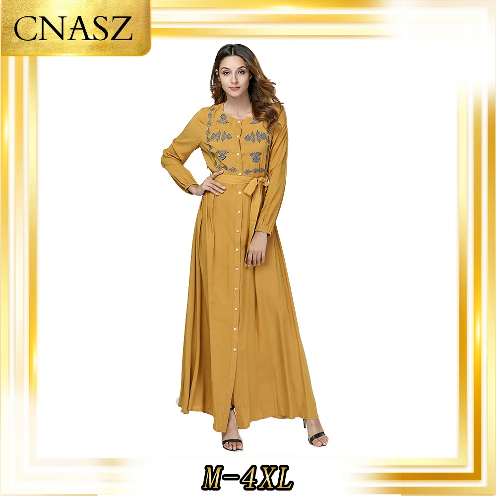 Марокканский кафтан абайя Femme хлопок вышитые свободные большие качели с длинным