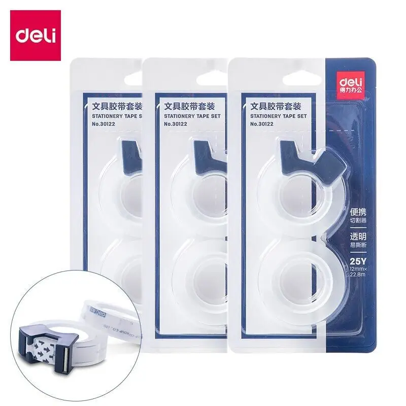 

6 set lot transparent tape 12mm 25 yard student shredded adhesive tape stationery tape set with portable tape cutter deli 30122