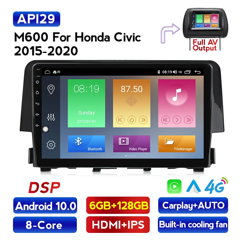 Navifly Android IPS DSP Автомобильный мультимедийный радио плеер для Honda Civic 2016 2017 4G LTE Carplay