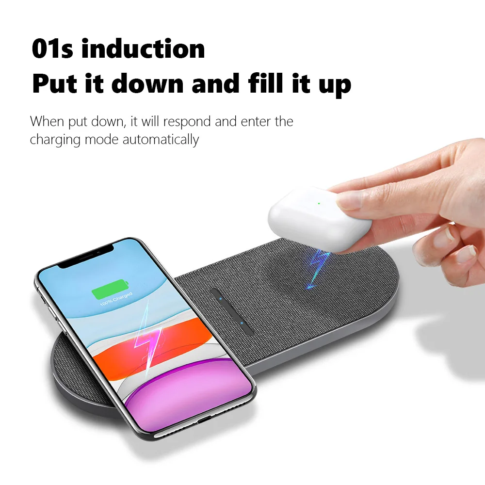 2 in 1 30W Dual Seat Qi Wireless Charger for Samsung S21 S20 Double Fast Charging Pad For iPhone 13 12 11 XS XR X 8 Airpods Pro | Мобильные