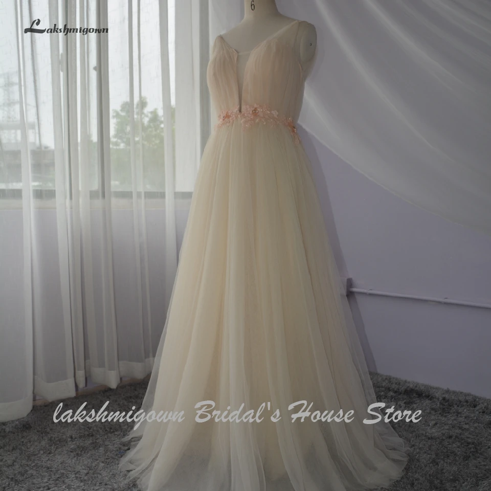 Lakshmigown ТРАПЕЦИЕВИДНОЕ ПЛАТЬЕ невесты из тюля Robe Mariee шампанское Бохо Свадебные платья Кристалл Mariage длинное свадебное платье на заказ