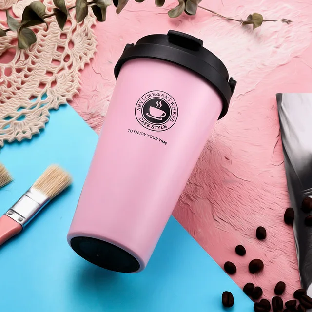 Light Pink UPORS портативная кофейная кружка 500 мл из нержавеющей стали с двойными стенками с вакуумной изоляцией, дорожная кружка с герметичной крышкой, стакан с широким горлом - Цвет: Light Pink