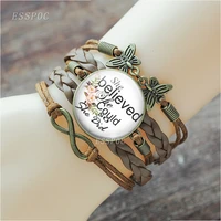 2 styles insipiring quote glass cabochon bracelet she believed she could so she did brown leather woven bangle for women gifts