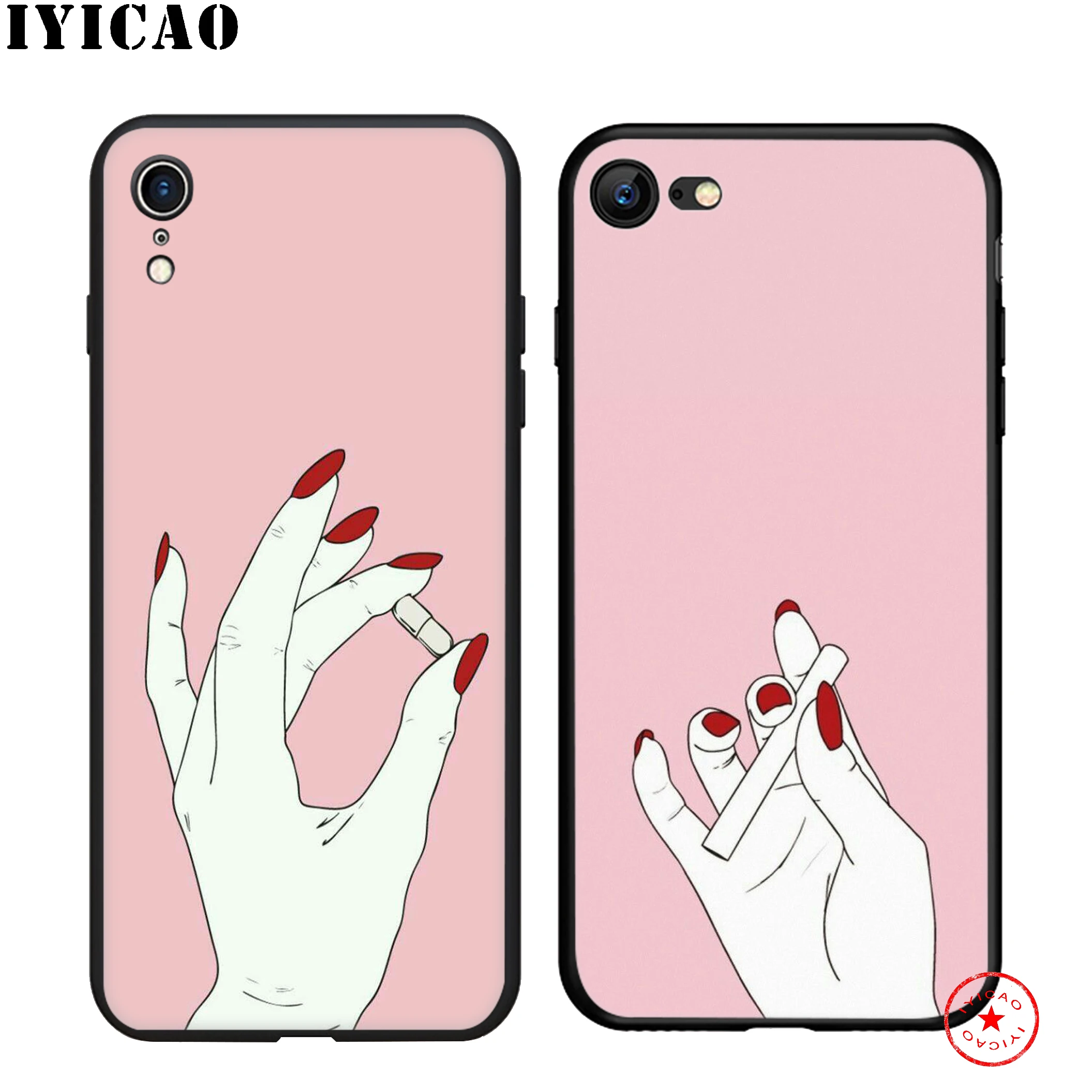 IYICAO Best Friend Pink Hands Soft Black Silicone Case for iPhone 11 Pro Xr Xs Max X or 10 8 7 6 6S Plus 5 5S SE |