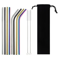 11pcsset reusable drinking straw high quality 304 stainless steel straw colorful mteal straw set with brush bar party accessory