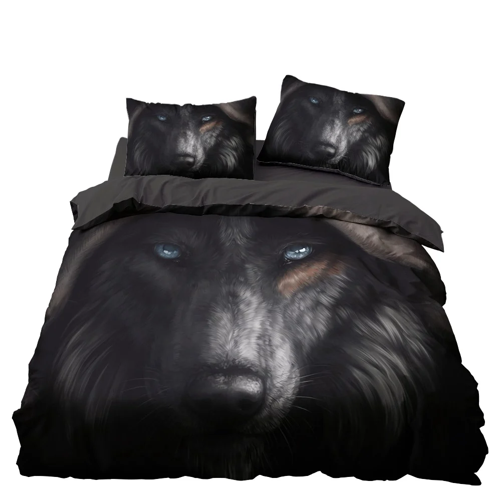 Biue Eye Wolf Комплект постельного белья Декор для спальни Doona пододеяльник черный фон