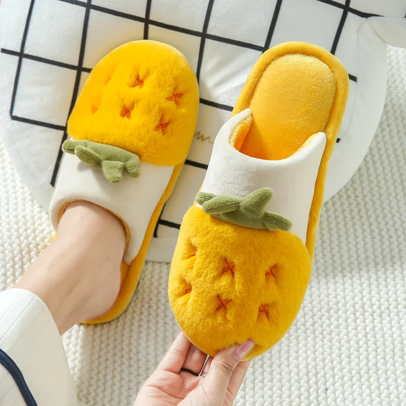Winter Home Cotton Slippers Women Men Warm Fur Shoes Comfortable Non-slip Soft Sole Indoor Bedroom House Couples Furry Slides