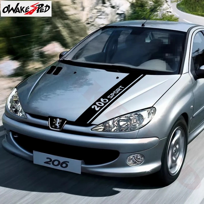 Для Peugeot 206 полосы для кузова автомобиля капота наклейки виниловые гоночный Спорт