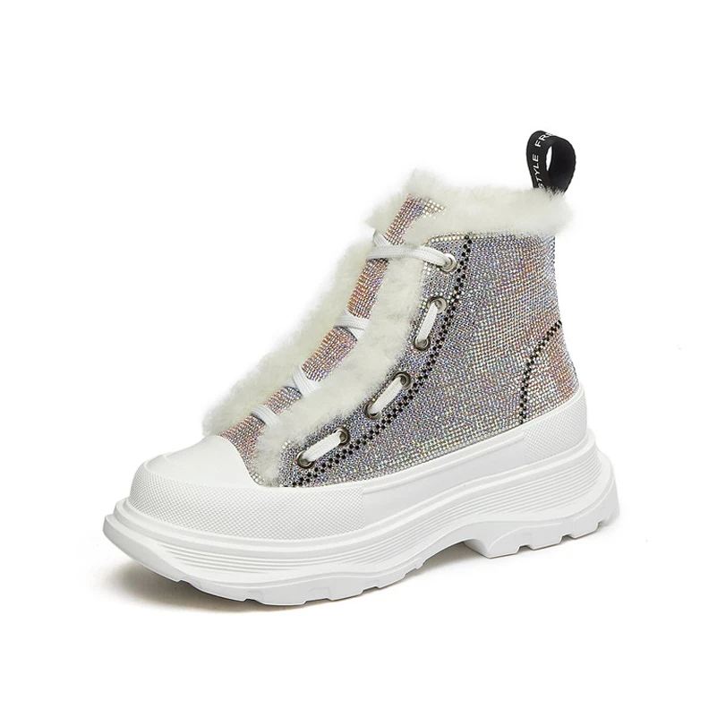 

Meotina Genuine Leather Ankle Boots Woman Real Wool Fur Snow Boots Flat Platform Shoes Lace Up Short Boots Female Winter Size 40