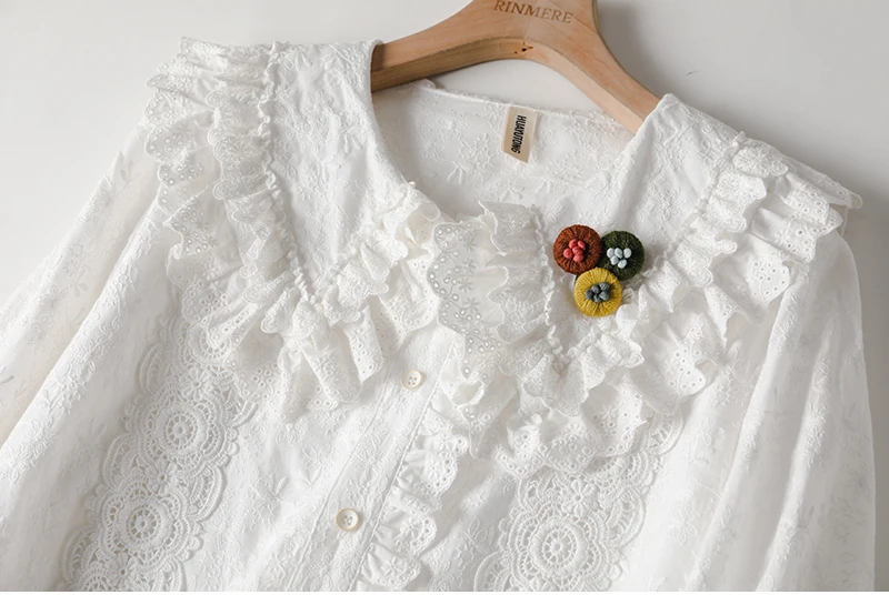 Новая Осенняя хлопковая рубашка в японском стиле с вышивкой Свободная Женская