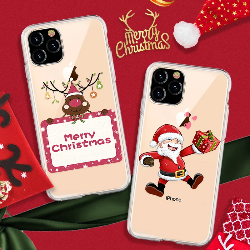 Transparent TPU Phone Case For iPhone 11 Pro Max Christmas New Year Gift Silicone Cover for Cartoon Pattern Capa |