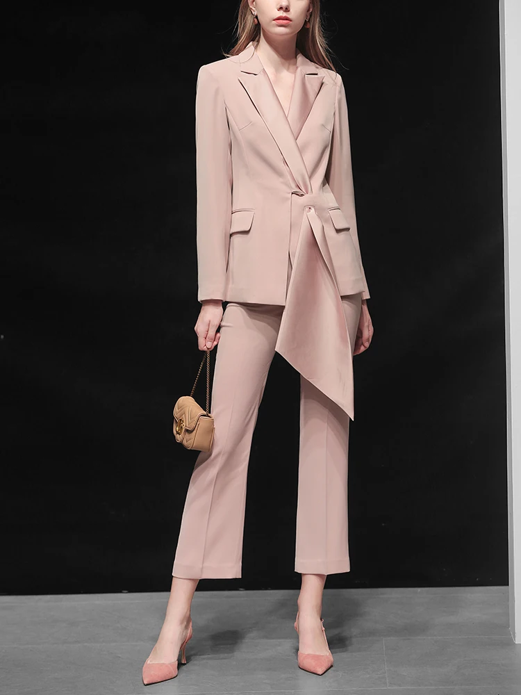 2019 зимний подиум розовый шаль воротник плед с длинным рукавом Блейзер брюки