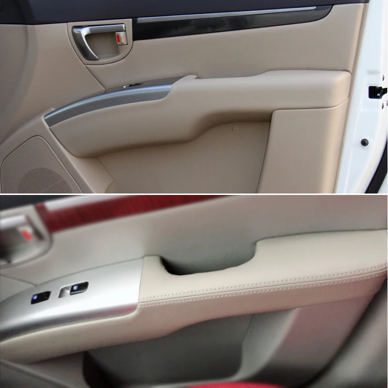 Cubierta de cuero de microfibra para Reposabrazos de puerta delantera de coche, embellecedor de Panel para Hyundai Santa Fe 2006, 2007, 2008, 2009, 2010, 2011, 2012, 2 uds.