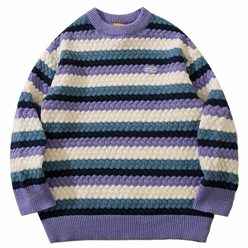 

Осенние мужские вязаные джемперы с длинными рукавами, уличная одежда в полоску в стиле хип-хоп, Harajuku 2021, зимняя мода, повседневные пуловеры, ...