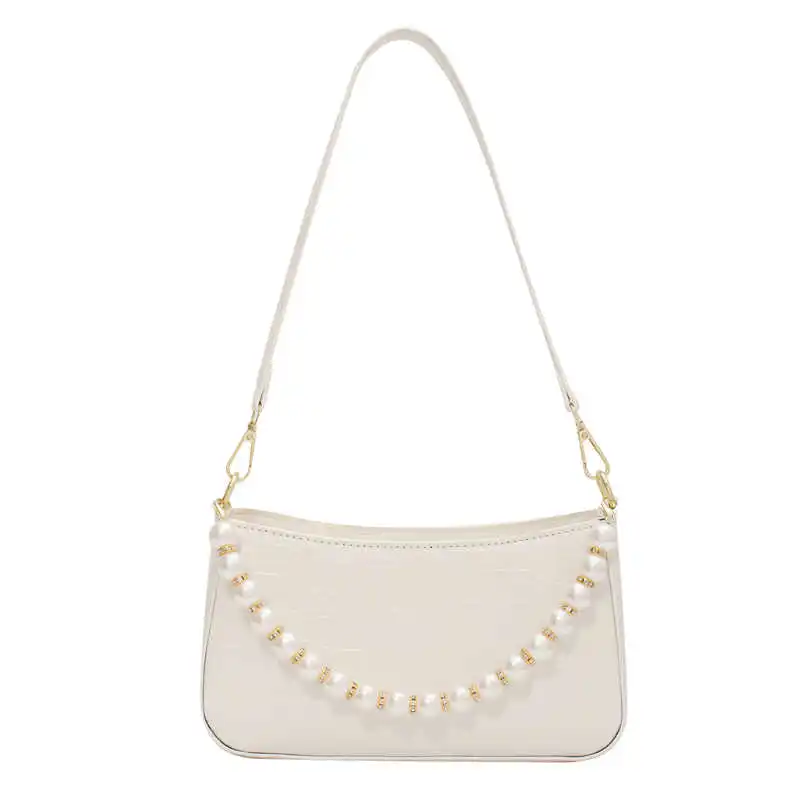 

Beading Shoulder Belt Stone Pattern PU Leather Armpit Crossbody Bag for Women 2021 Summer Solid Color Handbags Female Travel
