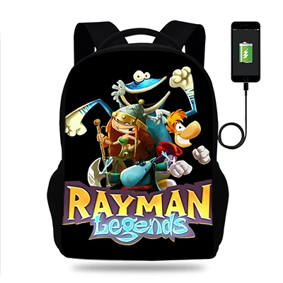 17 дюймов Rayman legends adventures рюкзак мужской USB порт рюкзаки для подростков мальчиков девочек школьные сумки ноутбук повседневные Рюкзаки