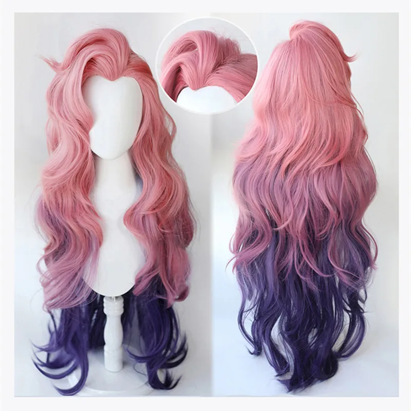 

Game LOL Seraphine Pink Purple Gradient Wavy Long Cosplay Heat Resistant Synthetic Hair Halloween Party + Free Star Stickers