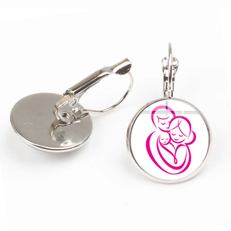 Новые серьги подвески Мама и ребенок со стеклянным кабошоном мультяшными