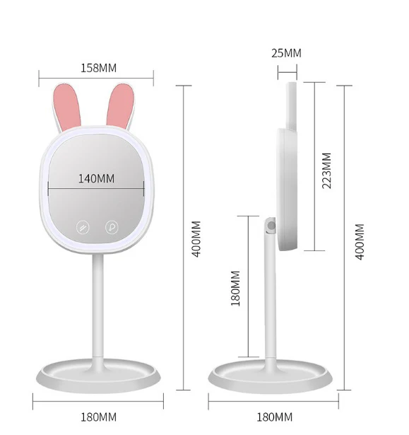 

AiLESEN Double Side 26 LED Lights Cosmetic Mirror / Desktop Lamp Rotation cute Rabbit ears makeup mirror with table lamp