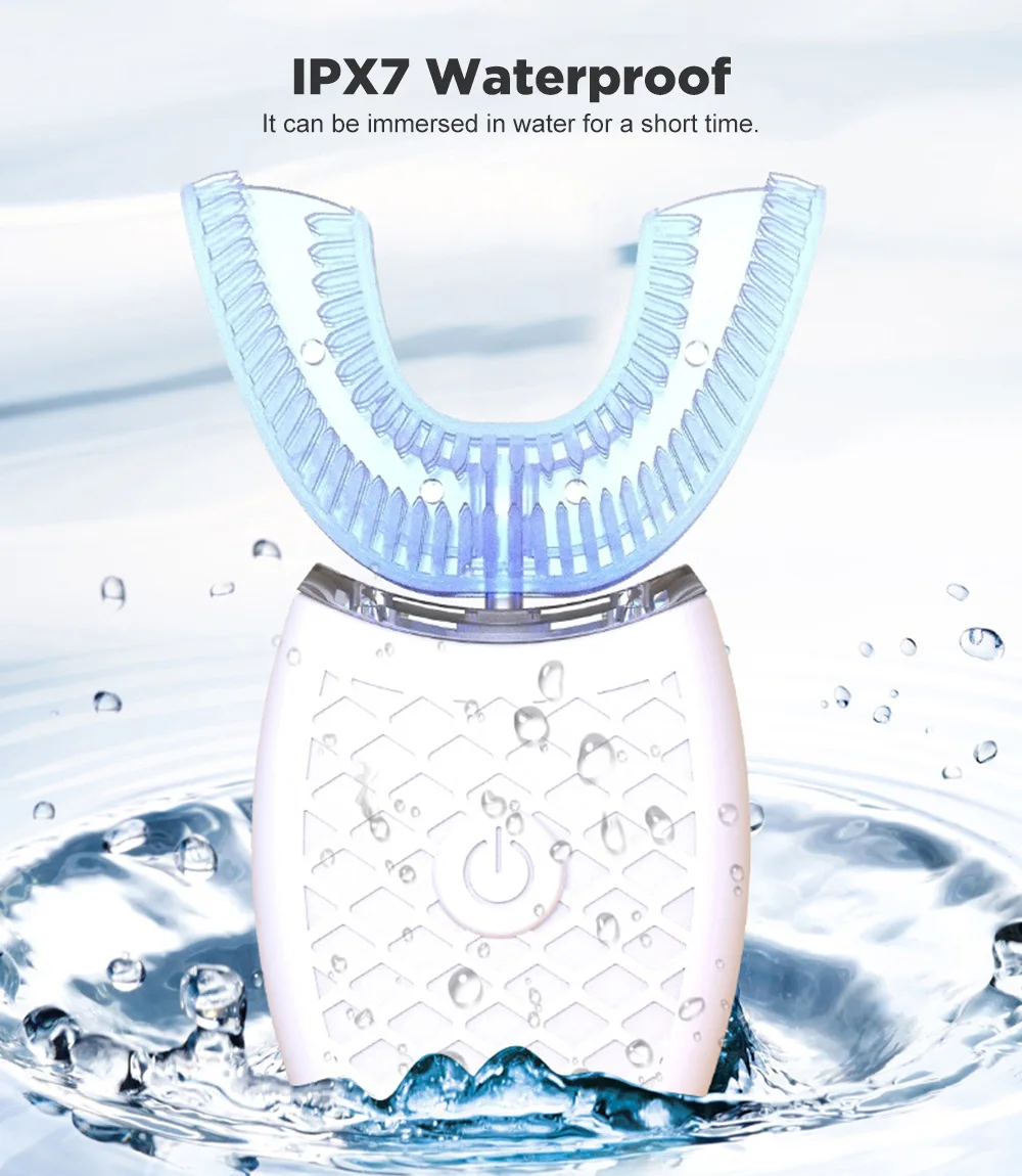 

360 Intelligent Automatic Sonic Electric Toothbrush U Type Tooth Brush USB Charging Tooth Whitening Blue Light IPX7 Waterproof