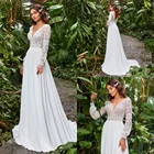 Шифоновое свадебное платье в стиле бохо, кружевное ТРАПЕЦИЕВИДНОЕ ПЛАТЬЕ со шлейфом и длинными рукавами, размера плюс, 2021