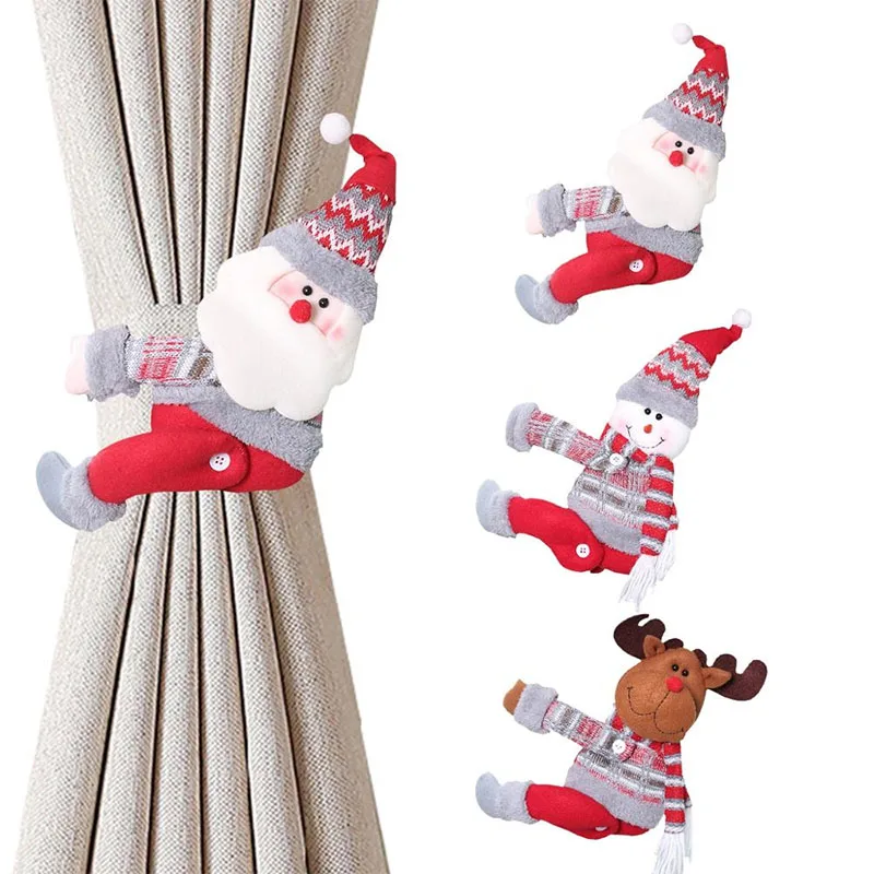 

Christmas Curtain Buckle Santa Claus Snowman Elk Doll Curtain Decor Xmas Home Window Accessories New Year 2021 Decoration