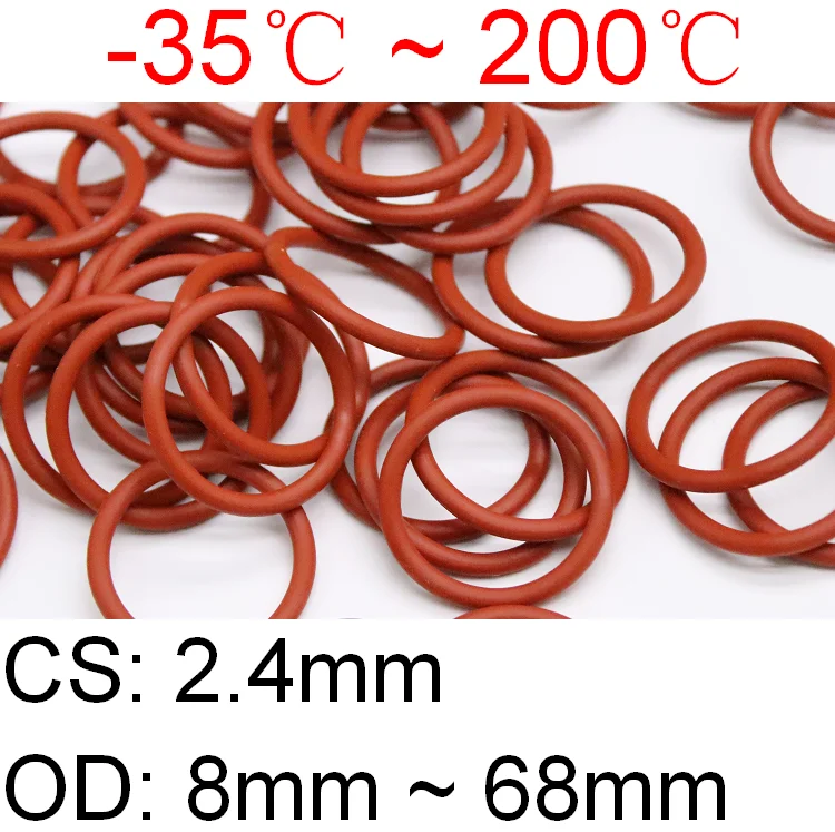 

10pcs Red VMQ Silicone O Ring CS 2.4mm OD 8 ~ 68mm FoodGrade Waterproof Washer Rubber Insulated O Shape Seal Gasket
