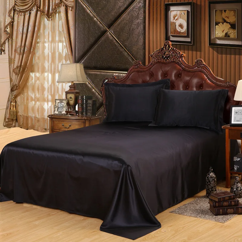 

Black Tribute Silk Twin Full Queen 1Pcs Sheets Flat Bed Sheet Bedsheet Bedclothes Bedding Home Hotel 230*240cm Bed Linens Lining