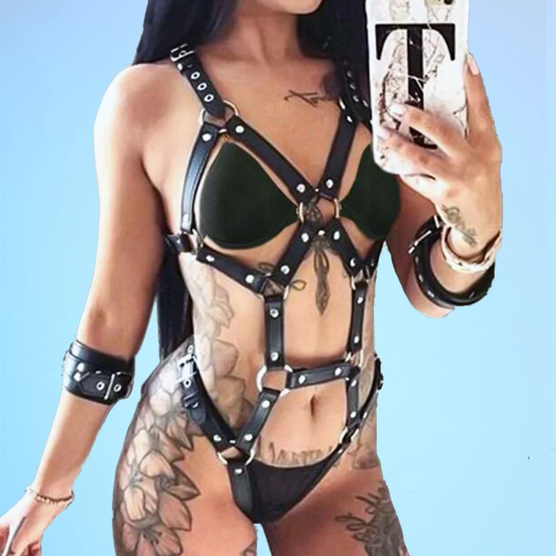 

sexy women leather harness underwear garters belt Sexy underwear gothic suspenders bondage straps erotic body lingerie