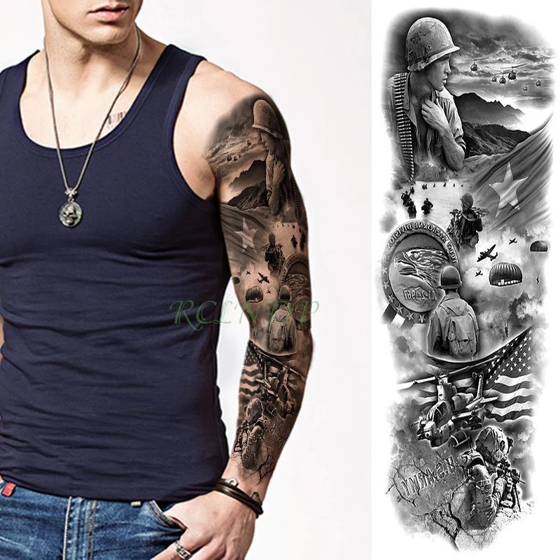 

Waterproof Temporary Tattoo Sticker war plane china usa full arm large size fake tatto big flash tatoo sleeve for men women girl