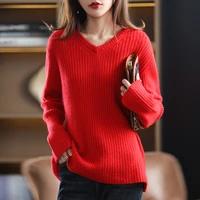 autumnwinter new pure wool knitted pullover womens v neck top drop sleeves korean loose lazy wind bottoming sweater jq120 135