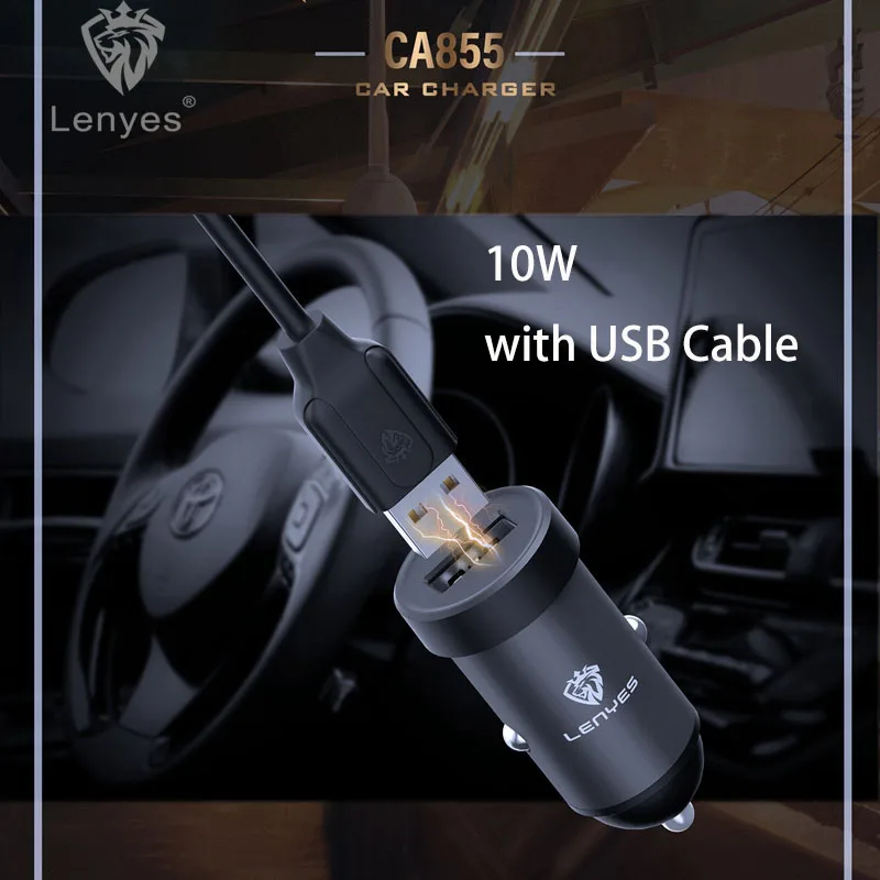 Lenyes 10 Вт Мини Автомобильное зарядное устройство с зарядным кабелем V8 type C iOS