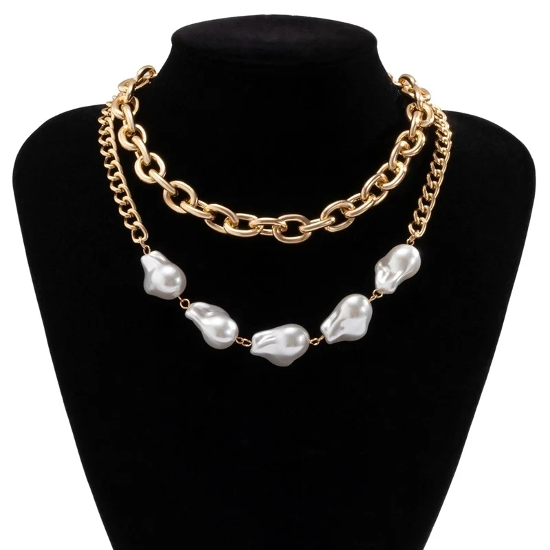 

New Fashion Pearl Choker Necklace Jewelry For Women Vintage Gold Color Statement Multilayer Thick Chain Necklace Party Gift