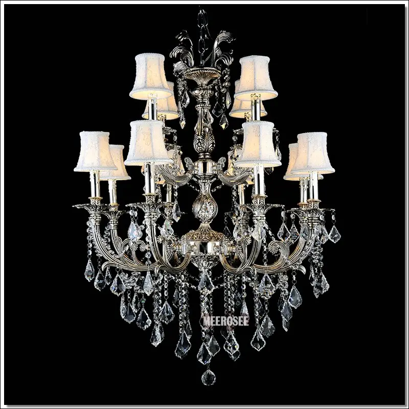 

Classic 12 Arms Silver K9 Crystal Chandelier Lighting Fixture Lustre French Empire Gold Hanging Lamp with Lampshade Indoor Light