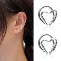 metal bright silver heart ear cuff double layer ear bone clips simple ear stud earrings for women girls cuffs earring jewelry