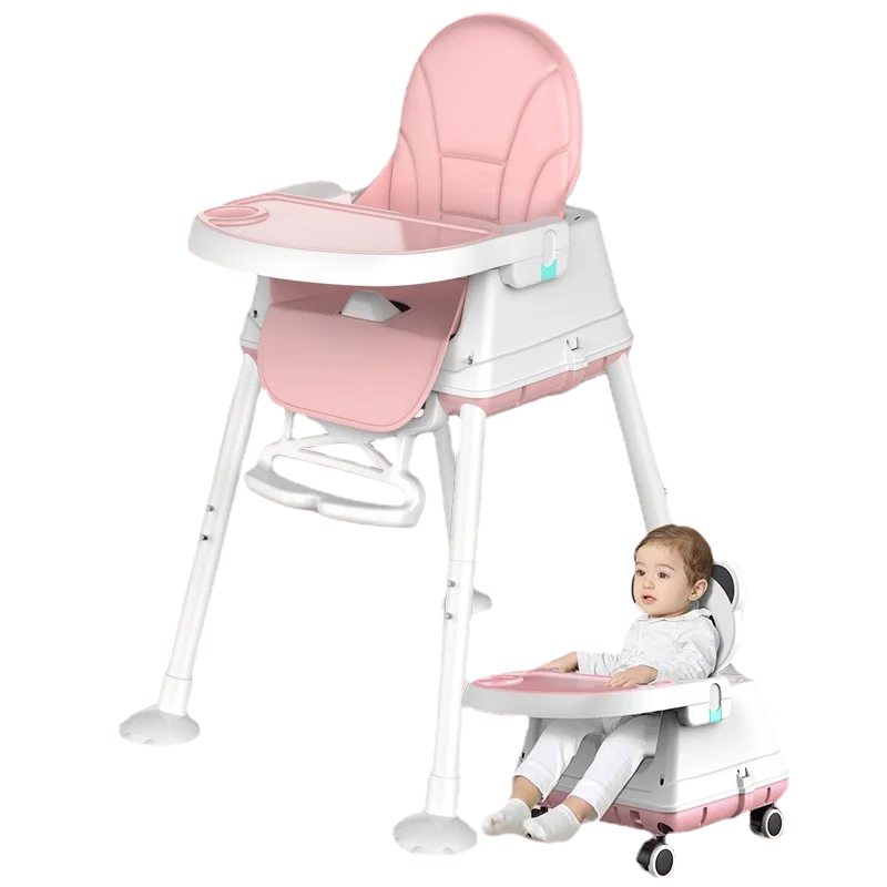 Baby Chair Highchair Dining Chair Feeding Chair Booster Seat With Wheel Feeding Seat Foldable Portable Soft PU Height-adjust